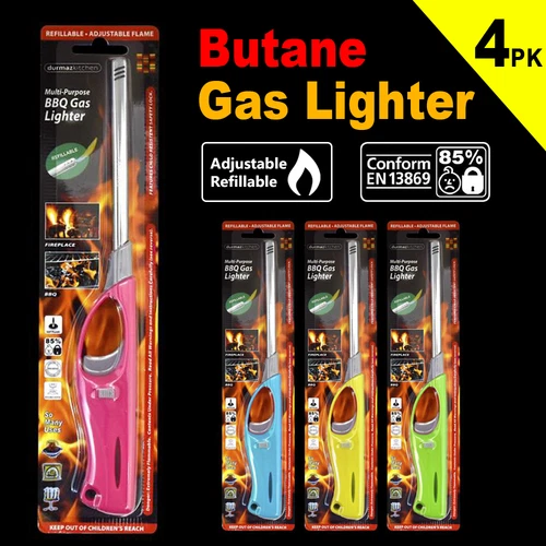 4PCE Gas Lighter Adjustable Fire Flame Refillable Safety Lock BBQ Bend Flexible