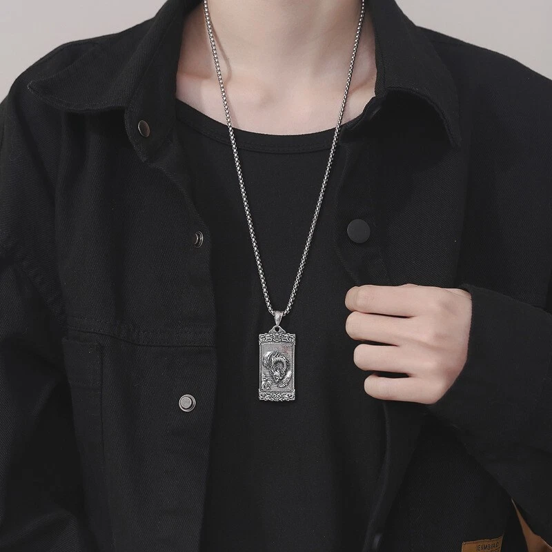 NOVO Pingente de Dragão Masculino Vintage Aço Inoxidável Colar da Sorte Joia Presente - Imagem 3 de 4