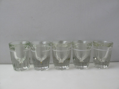 5 Heavy Fluted Bottom Shot Glass White Pour Line Vintage Barware Lot Fluted 3'' H