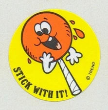 Trend Scratch And Sniff Glossy Orange Lollipop Sucker Stinky Stickers Single TM
