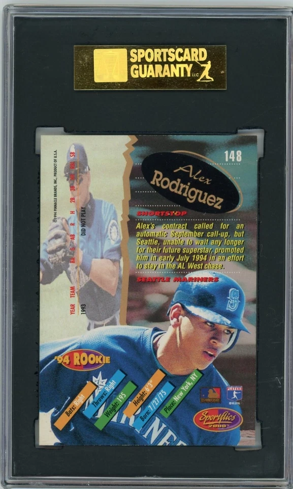 1994 Sportflics Alex Rodriguez RC #148 SGC 7 Rookie Card - Image 2 of 2