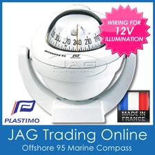PLASTIMO OFFSHORE 95 WHITE BRACKET MOUNT BOAT/MARINE COMPASS & 12V LIGHTING