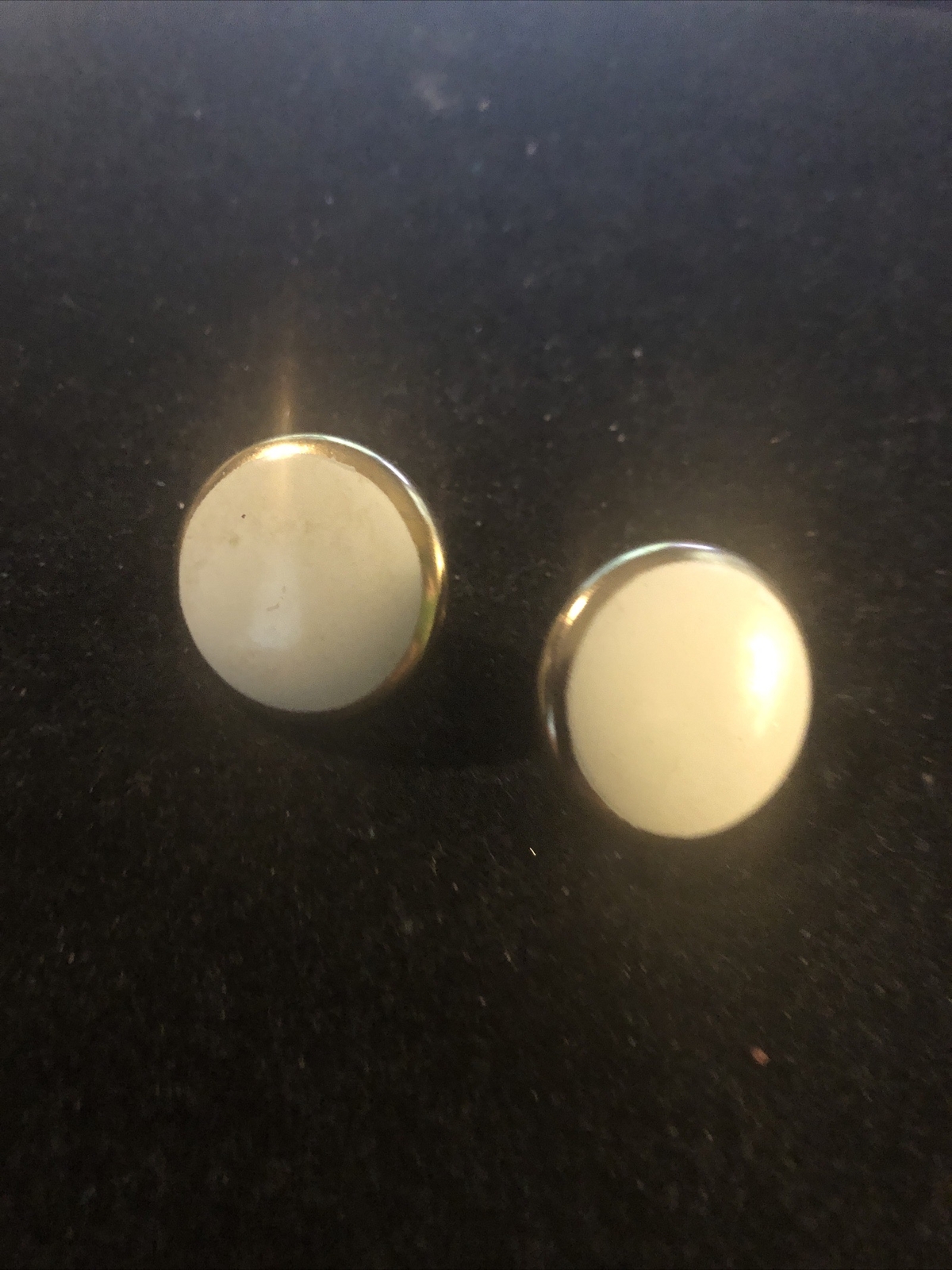 White Enamel Circular Post Stud Earrings in Gold Tone Setting-image