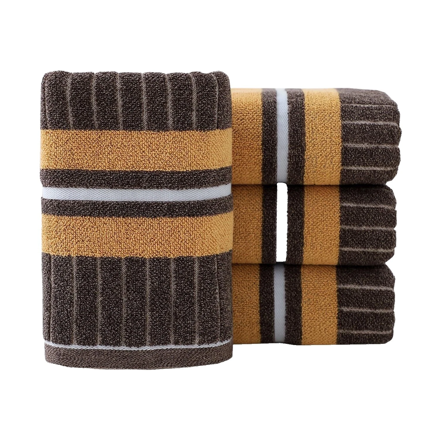 Brown Striped Bath Hand Towels