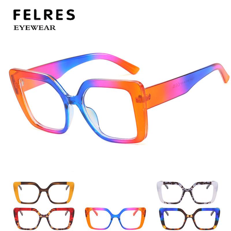 Oversize Blue Light Blocking Square Reading Glasses For Women Clear
