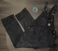 Carhartt Mens Black Reg Fit Duck Bib Overalls Tag Double Knee Size 42x34 R38 BLK