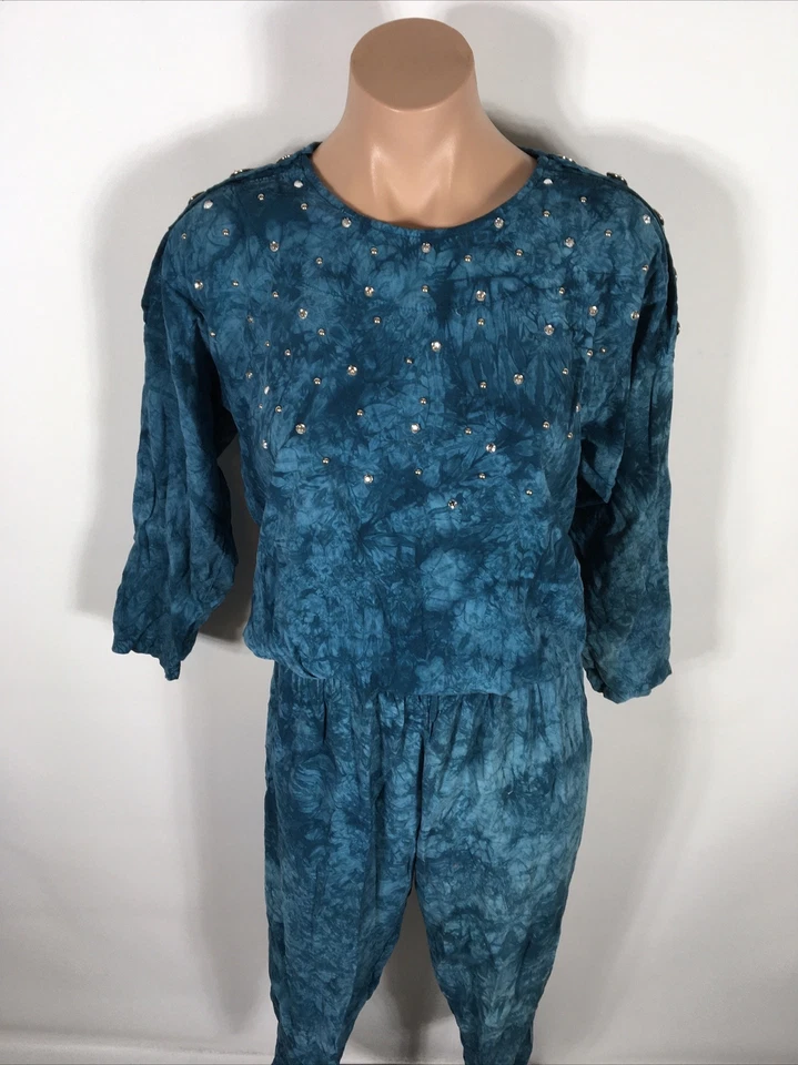 Винтажный 1980-х годов Детский комбинезон брюки костюм галстук краситель кнопка цельный комбинезон L/XL блестки - Изображение 3 из 4