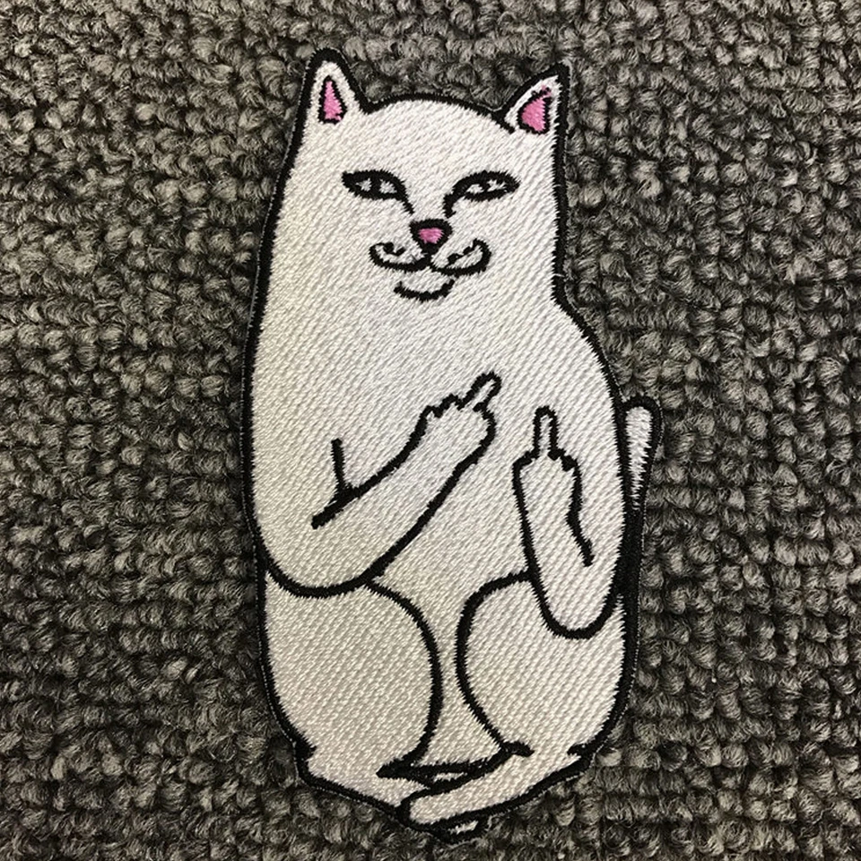 Embroidery Funny Cat Middle Finger Sew Iron On Patch Bag Clothes Applique DIY OZ - Image 3 of 4
