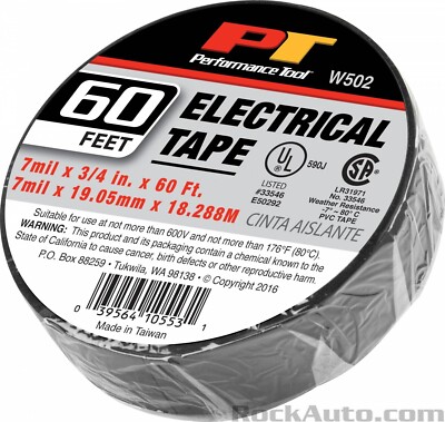 Performance Tool Multi-Purpose Electrical Tape PVC Black 3/4'' x 60ft W502 PK - 2