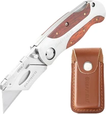 Sheffield 12818 Folding Utility Knife with Leather Sheath, Quick-Change Utility