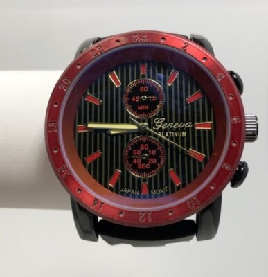 NEW Geneva Platinum 2244 Mens Fortitude Series Pinstripe Dial Red Bezel Watch