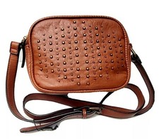 Hayden Harnett Emma Cognac Brown Studded Camera Crossbody Shoulder Bag