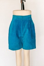 1980s Shorts Blue Suede Leather High Waist M