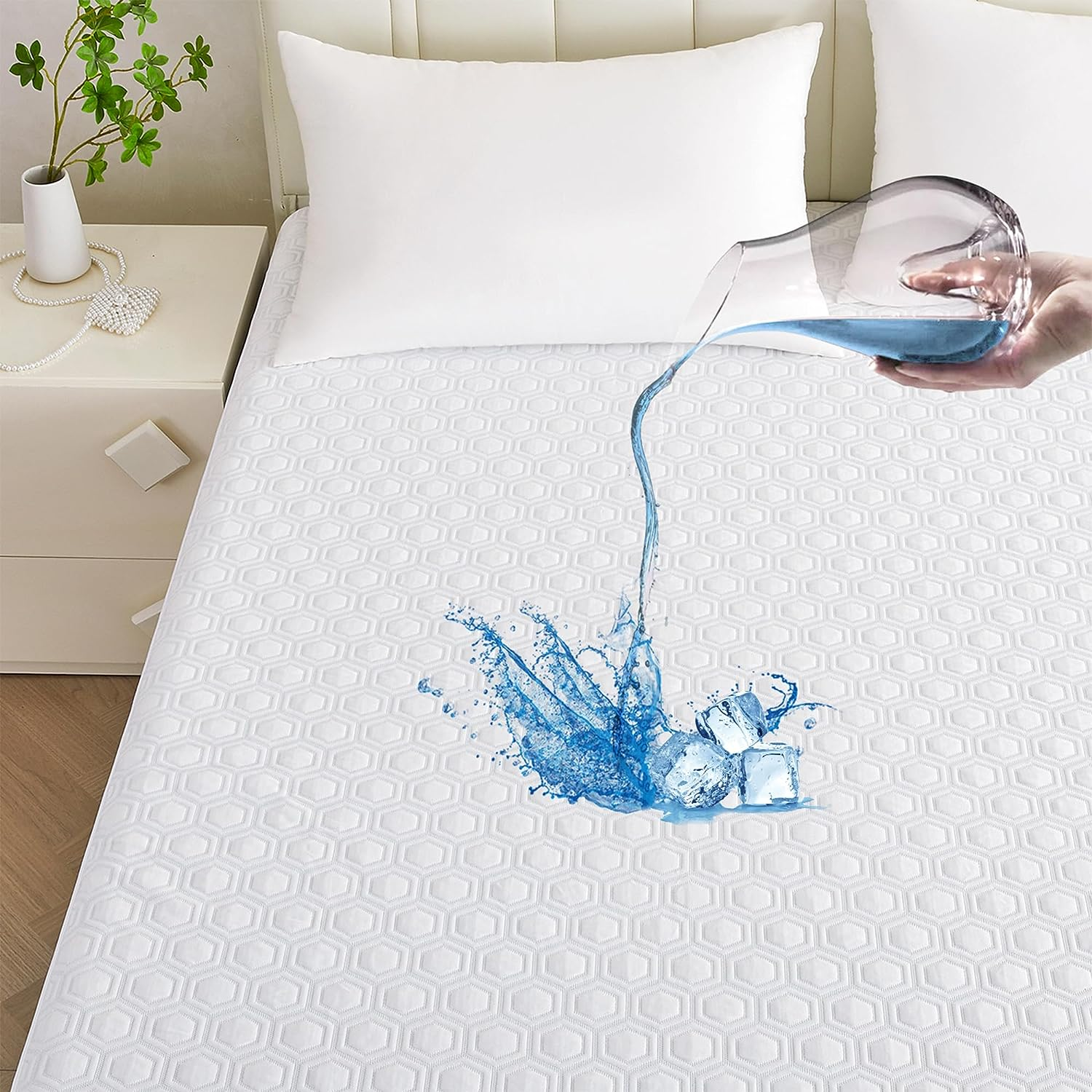 Mattress Protector Waterproof Cooling Smooth Noiseless Matress Pad Cover Fitted-image