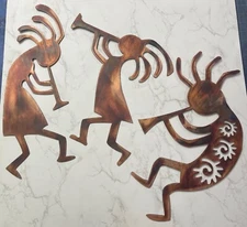 Arizona Kokopelli's Trio - Metal Wall Art - Copper Size Varies Per Piece Matte