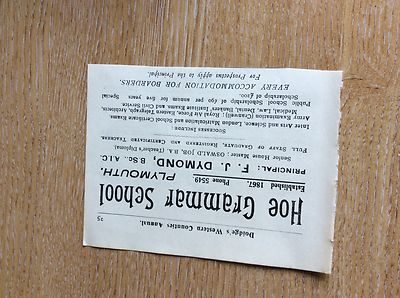 m7-2 ephemera 1939 reklame plymouth hoe gymnasium f j dymond