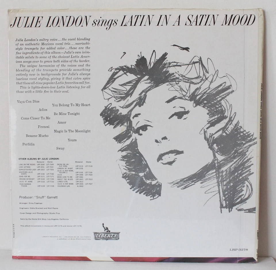 Пластинка долгоиграющая JULIE LONDON «Latin In A Satin Mood» (Liberty LRP 3278, оригинал 63 моно) ЗАПЕЧАТАННАЯ - Изображение 2 из 2