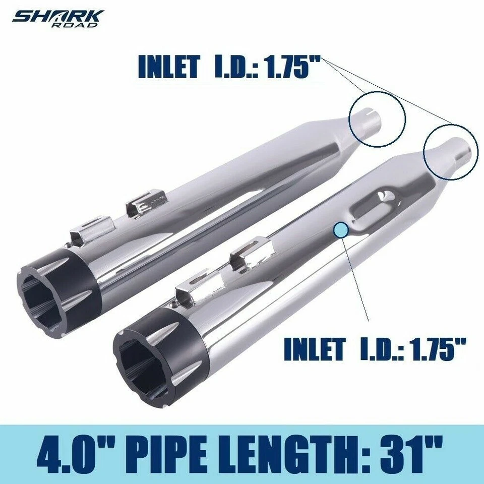 SHARKROAD Exhaust 4" Slip On Mufflers For Harley Touring 95-16 Street Glide - Image 2 of 4