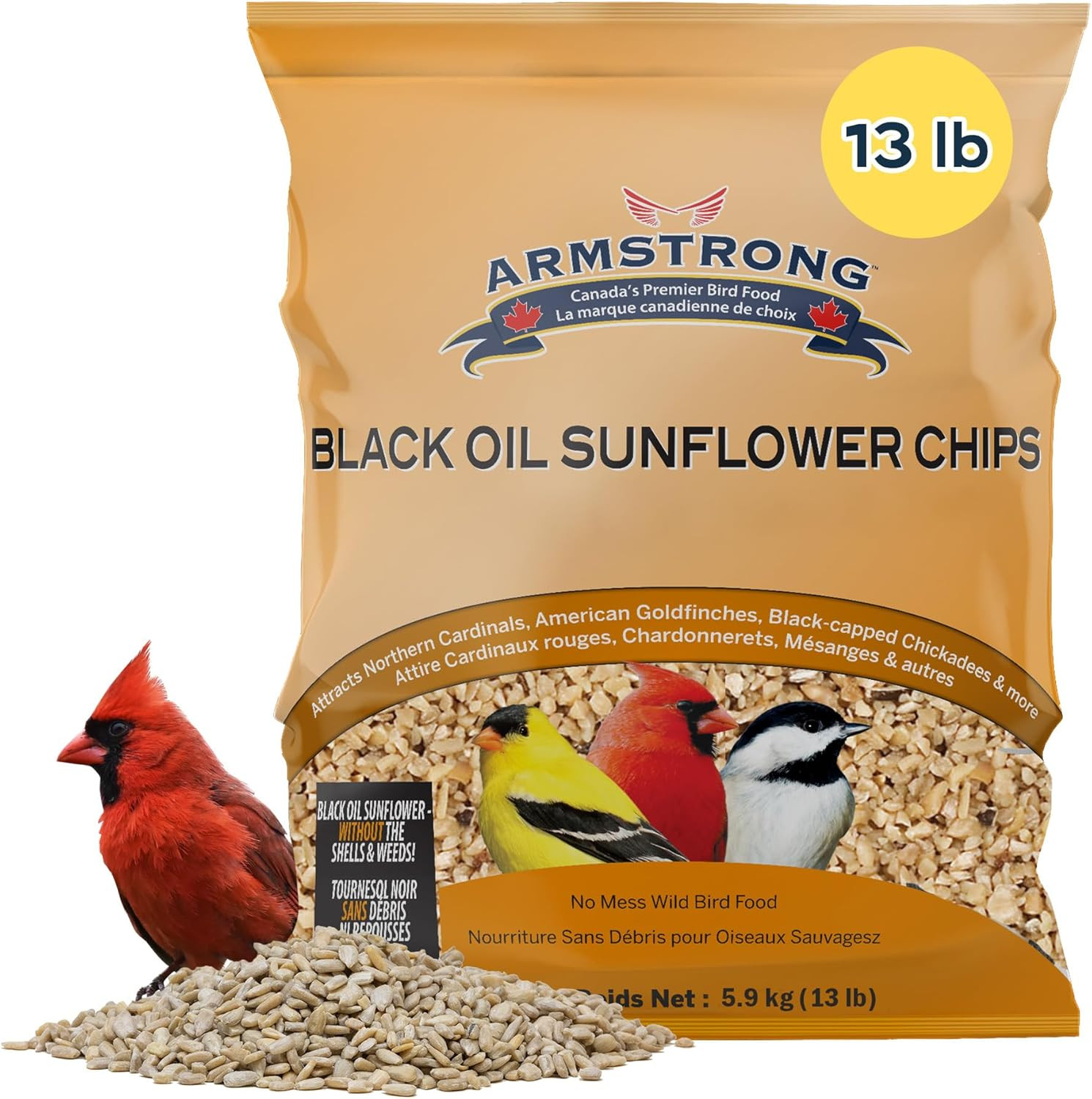 Wild Bird Food Black Oil Sunflower Chips, 13 Pounds - for Northern Cardinals, Am