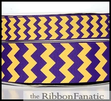 3 yds 3/8" or 7/8" or 1.5" Regal Purple Yellow Gold LSU Chevron Grosgrain Ribbon
