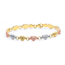Wellingsale 14k Tri Color Gold Diamond Cut Heart Bracelet - 7.25"