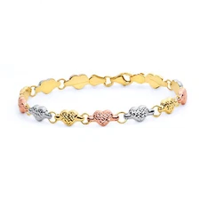Wellingsale 14k Tri Color Gold Diamond Cut Heart Bracelet - 7.25"