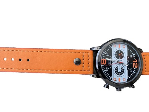 Reloj Deportivo Para Hombre con Correa de Cuero Color Naranja En Negreo - Picture 4 of 11