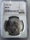 1923 Peace Dollar $1 NGC MS65 Business Strike Philadelphia 90% Silver