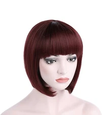 Onedor 10" Short Straight Hair Cosplay Costume Bob Wig, Burgundy New In Package