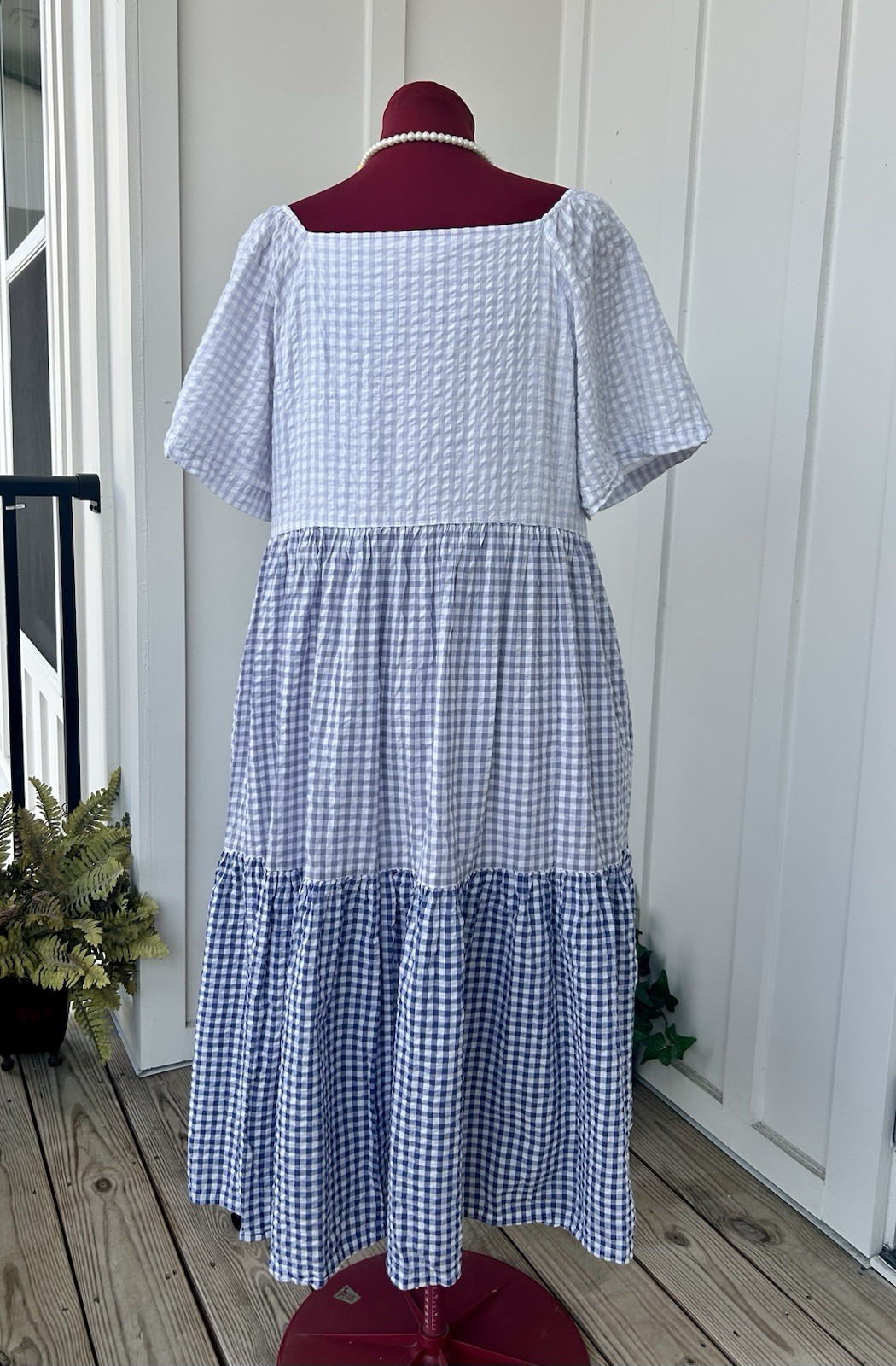 Madewell Patchwork GinghamButton Front Tiered Mid… - image 6