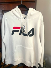 FILA White Logo Fleece Pullover Hoodie Front Pocket Men's 2X