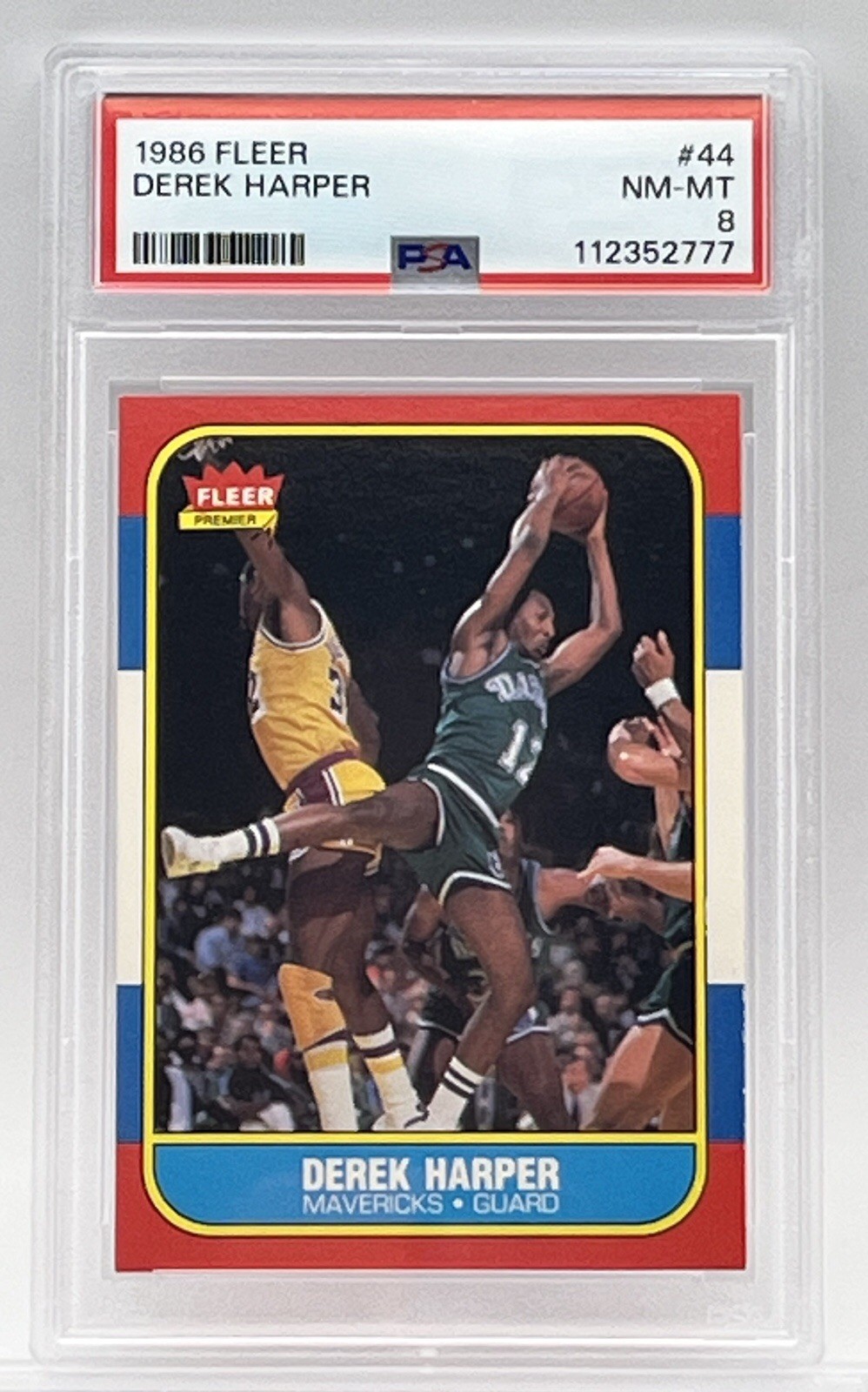 DEREK HARPER - 1986 NBA FLEER ROOKIE - PSA 8 NM-MT - DALLAS MAVERICKS - #44