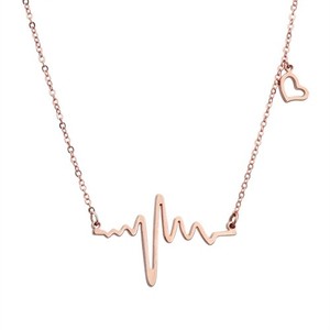 18K Rose Gold Plated Ekg Heart Beat Love Cardiogram Necklace For
