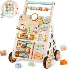 Baby Push Walker, Wooden Baby Walker with Wheels, Montessori Activity Center ...