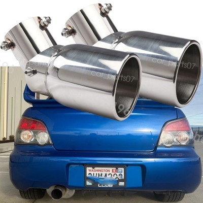 38-54mm Silver Rear Exhaust Pipe Tail Muffler 2PCS For 2006 Subaru Impreza WRX