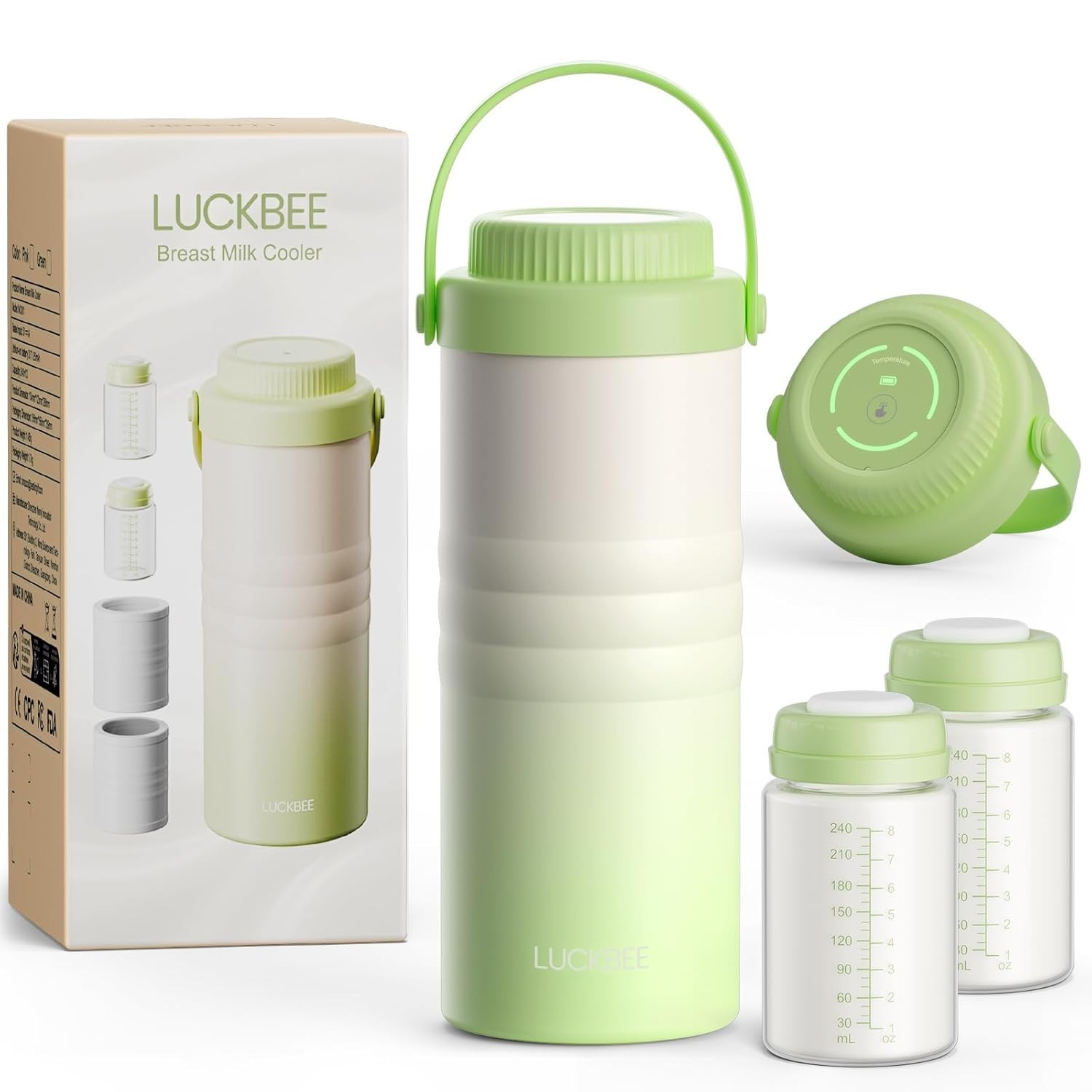 LUCKBEE Portable 16oz Breast Milk Cooler Bottle w/ LCD Temp 