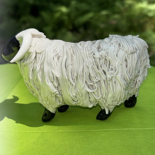 Vintage Scotland Spaghetti Pottery Blackface Highland Sheep Ram Figurine - Picture 5 of 7