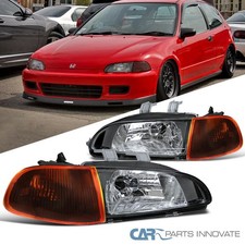 Fits 92-95 Honda Civic 23dr Matte Black Headlights Wdark Turn Signal Lamps Lr Fits 92-95 Honda Civic 23dr Matte Black Headlights Wdark Turn Signal Lamps Lr