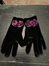 Elegant Black Velvet Gloves with Purple Floral Accents