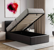 Grey Upholstered Single Ottoman Storage Bed Frame, Lift-Up Slatted Base