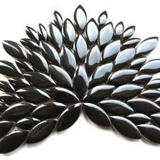 Black Petal Shaped Ceramic Mosaic Tile Pieces  - 25 tiles - 2 Sizes