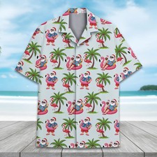 Tropical Santa Flamingo Hawaiian Shirt - Christmas Vacation Aloha Shirt