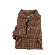 Levi’s Red Brown Check Pearl Snap Red Tab Sawtooth Pocket Shirt Men’s Large