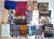 Vintage Modern Lot of 18 Scarves Wraps Shawls Silk Wool More Mixed