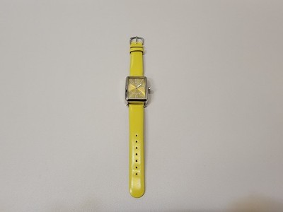 Isaac Mizrahi Live Watch Women Silver Tone Yellow Leather Band Square Face