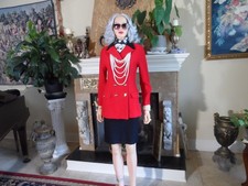 St. John Collection Red  Black Double Breast Jacket  Skirt Suit Size 6