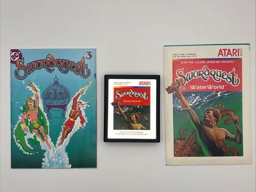 Atari 2600 Swordquest Waterworld Rare Cartridge Manual Comic Tested