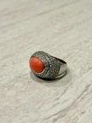 VTG Red Coral Silver Ring Sterling 925 Large Art Deco Size Cocktail Size 9