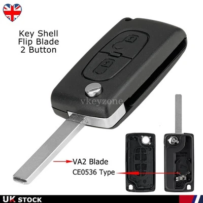 Replacement 2 Button Flip Key Case For Citroen C2 C3 Berlingo Peugeot Remote Fob
