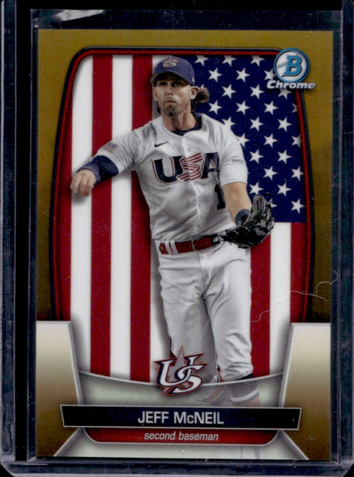 2023 Bowman Chrome Jeff McNeil WBC Flag Variations Gold Refractor #/50 USA
